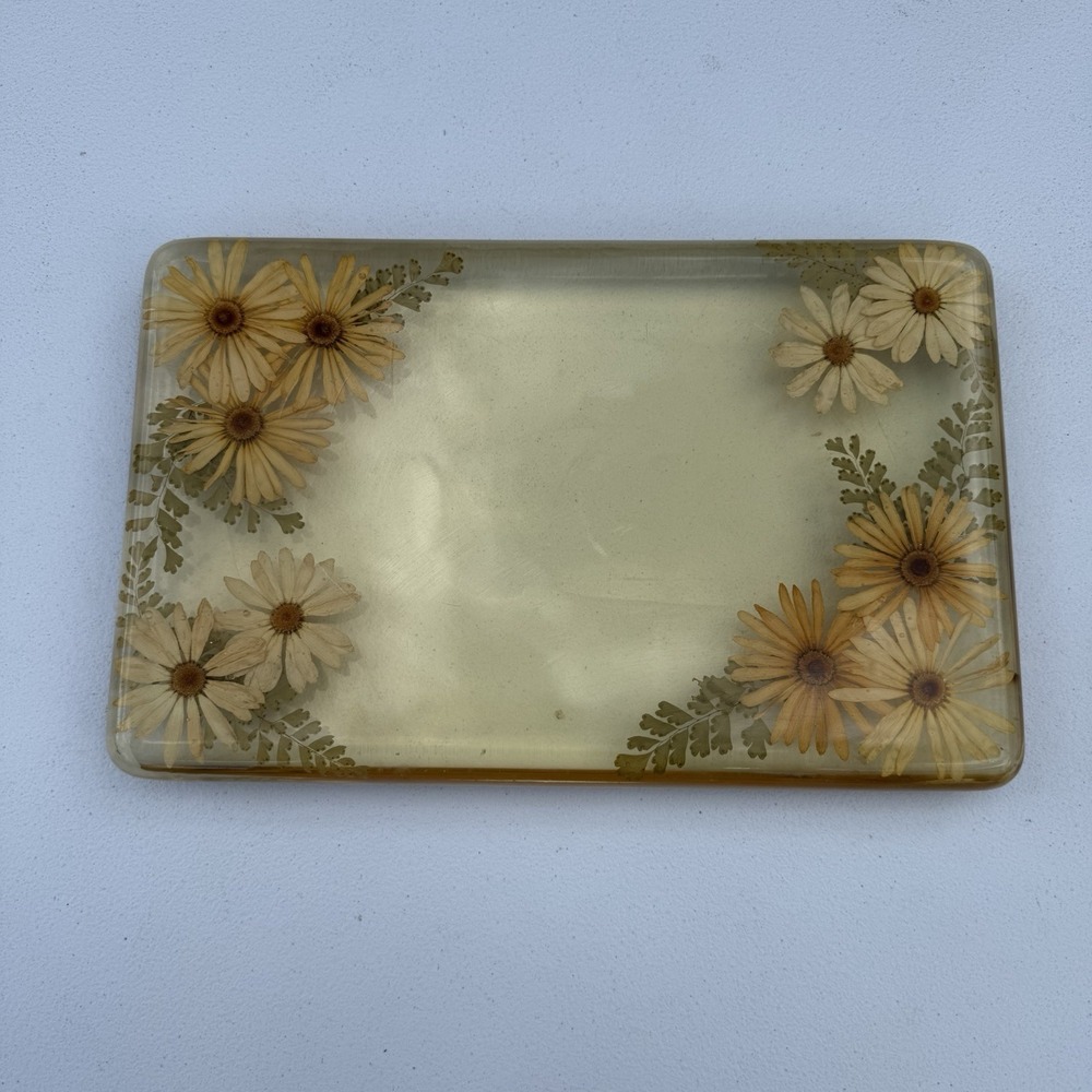 Vintage Lucite Tray With Dried Flowers Botanical